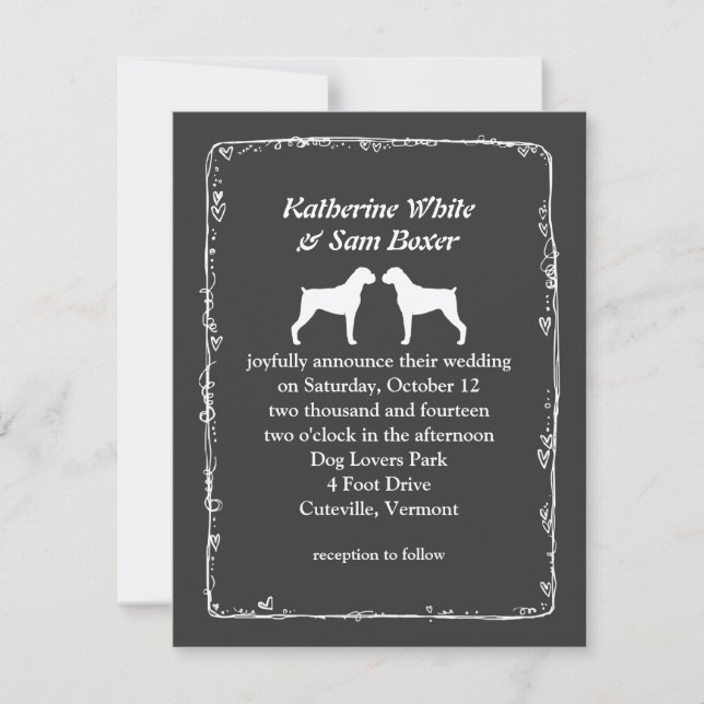 Boxer Dog Silhouettes Wedding Invitation (Front)
