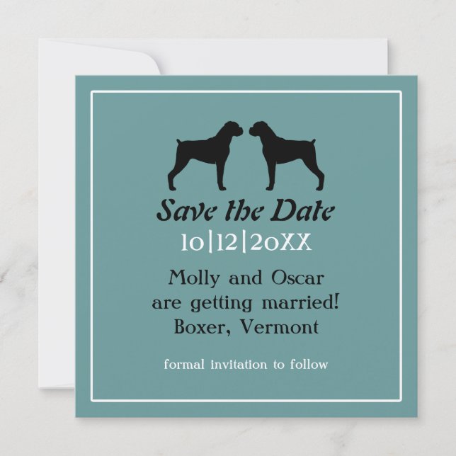 Boxer Dog Silhouettes Wedding Save the Date (Front)