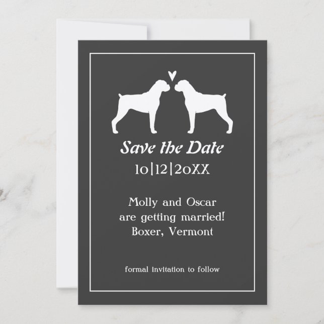 Boxer Dog Silhouettes Wedding Save the Date (Front)