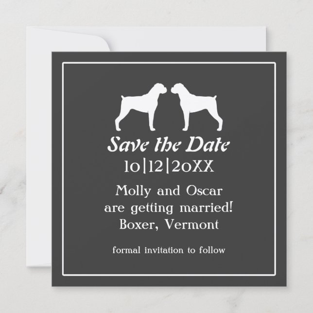 Boxer Dog Silhouettes Wedding Save the Date (Front)