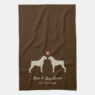 Boxer Dog Silhouettes with Heart and Text Towel