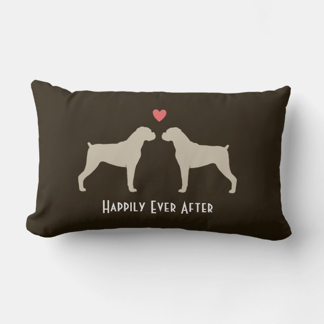 Boxer Dog Silhouettes with Heart Cute Custom Lumbar Pillow (Front)