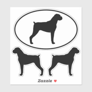 Boxer Dog Silhouettes with Natural Ears Stickers