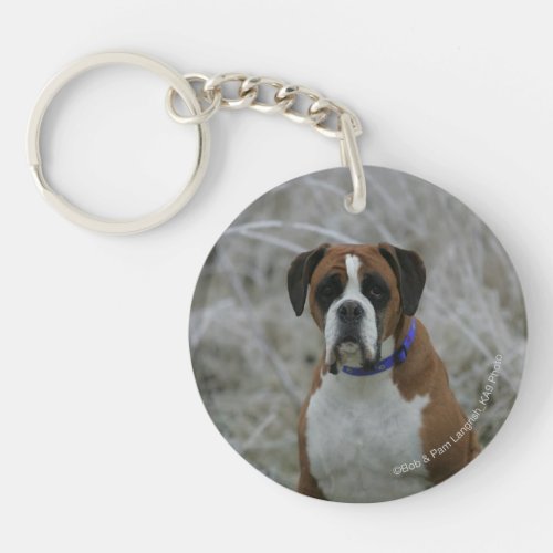 Boxer Dog Sitting in the Frost Keychain