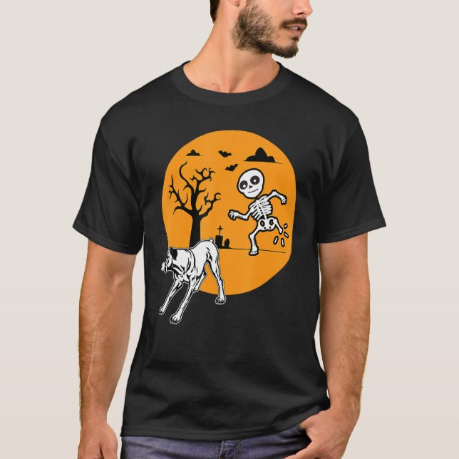 Boxer Dog Skeleton Bone Halloween Costume Owners T-Shirt (Front)