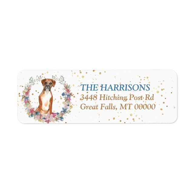 Boxer Dog Spring Flowers Wreath Label (Front)