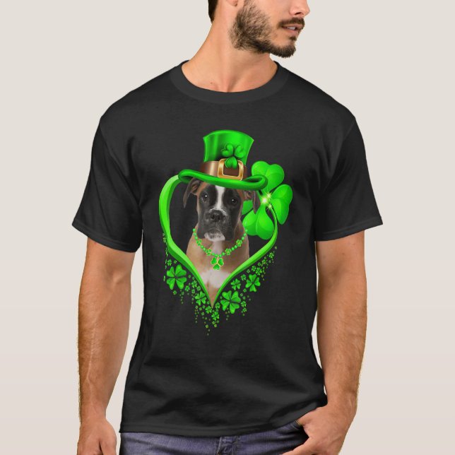 Boxer Dog St Patricks Day Irish Shamrock T-Shirt (Front)