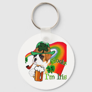 Boxer Dog St Patrick's Day Keychain