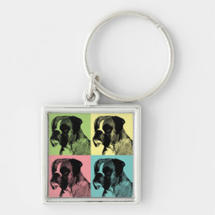 Boxer Dog Stamper Pop Art Keychain