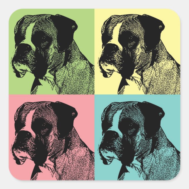 Boxer Dog Stamper Pop Art Square Sticker (Front)