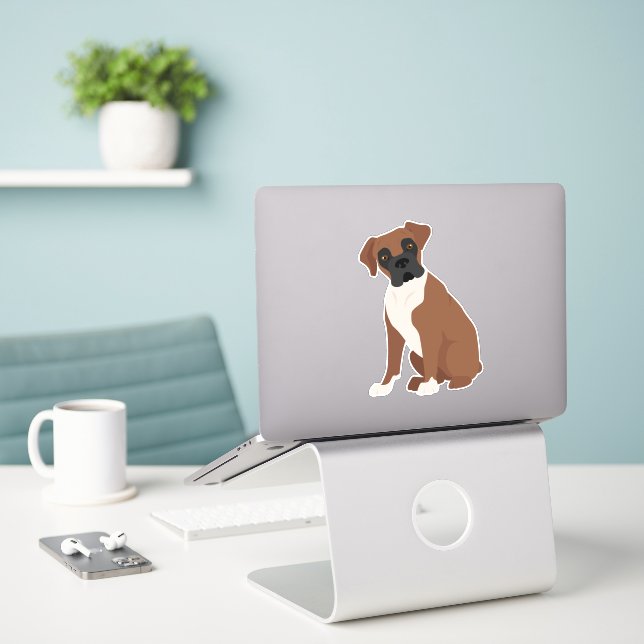Boxer Dog Sticker (Laptop On Desk)