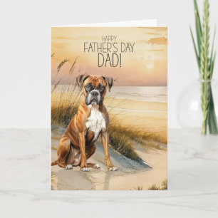 Boxer Dog Sunset Beach Father's Day Holiday Card