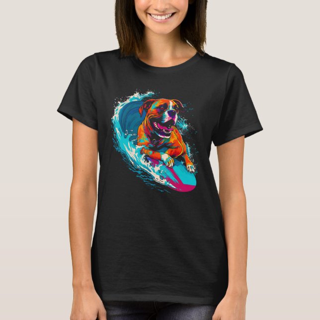 Boxer Dog Surfing T-Shirt (Front)