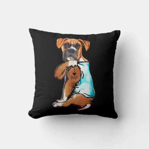 Boxer Dog Tattoos I Love Dad Fathers Day  Throw Pillow