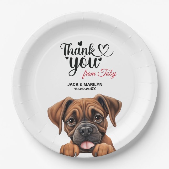 Boxer Dog Thank You Paper Plates (Front)