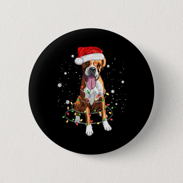 Boxer Dog Tree Christmas Lights Xmas Pajama Button (Front)