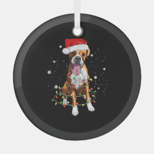 Boxer Dog Tree Christmas Lights Xmas Pajama Glass Ornament