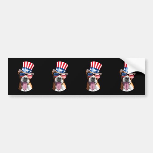 Boxer Dog USA Flag Hat Glasses 4th of July Bumper Sticker