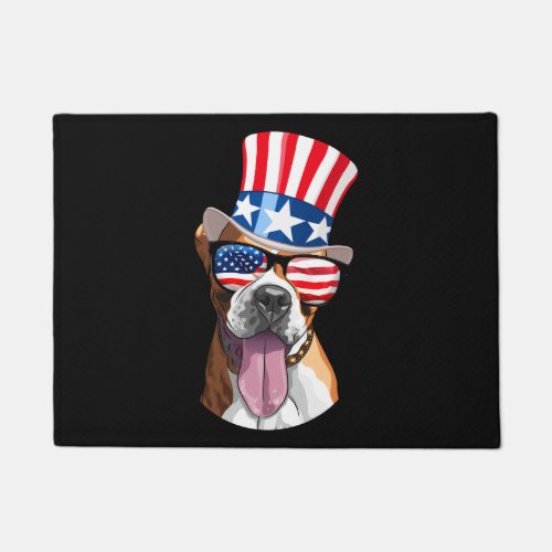 Boxer Dog USA Flag Hat Glasses 4th of July Doormat