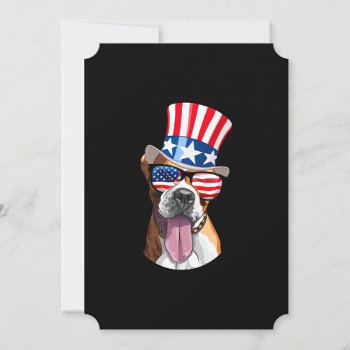 Boxer Dog USA Flag Hat Glasses 4th of July Invitation