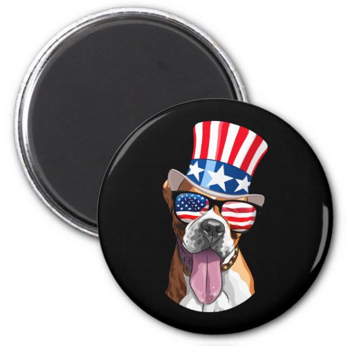 Boxer Dog USA Flag Hat Glasses 4th of July Magnet