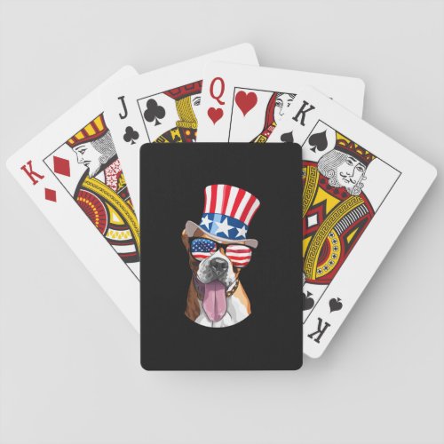 Boxer Dog USA Flag Hat Glasses 4th of July Poker Cards