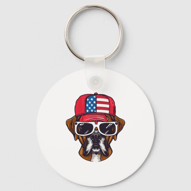 Boxer Dog USA Keychain (Front)