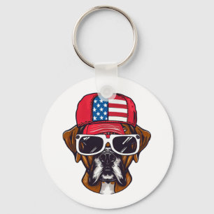Boxer Dog USA Keychain