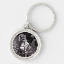 Boxer Dog Vintage Art Metal Keychain