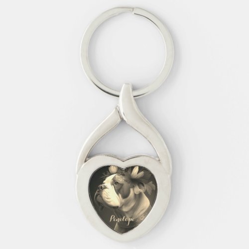 Boxer Dog Vintage_style Metal Heart Keychain 