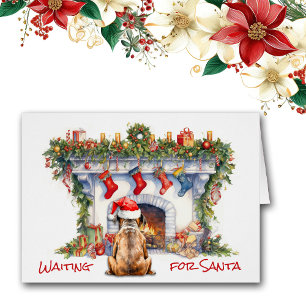 Boxer Dog Wait for Santa Christmas Fireplace Cards