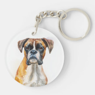 Boxer Dog Watercolor Art Keychain