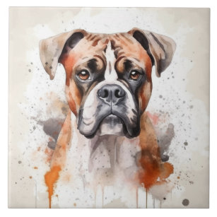 Boxer Dog Watercolor Pet Ceramic Tile