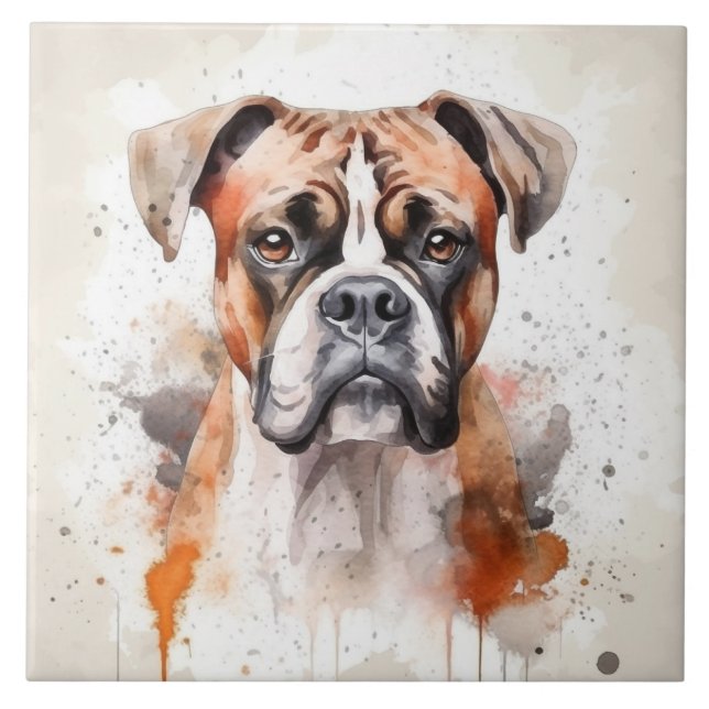 Boxer Dog Watercolor Pet Ceramic Tile (Front)