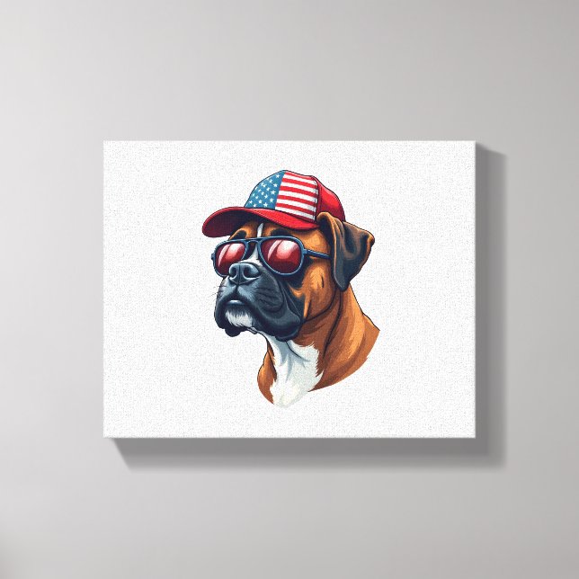 Boxer Dog Wearing White Red Blue Canvas Print (Front)