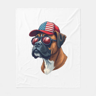 Boxer Dog Wearing White Red Blue Fleece Blanket