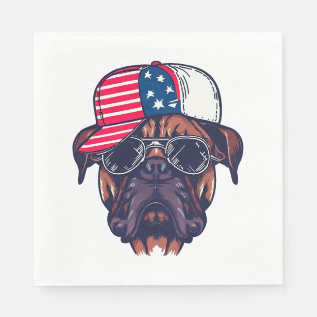 Boxer Dog Wearing White Red Blue Napkins (Front)