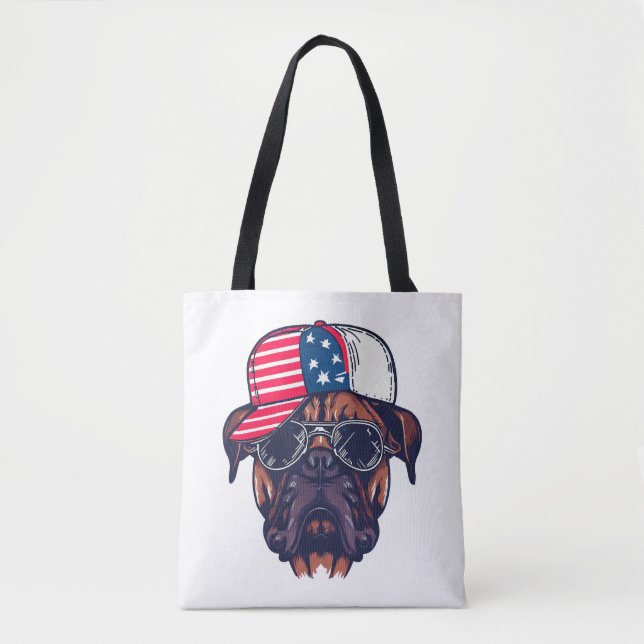 Boxer Dog Wearing White Red Blue Tote Bag (Front)