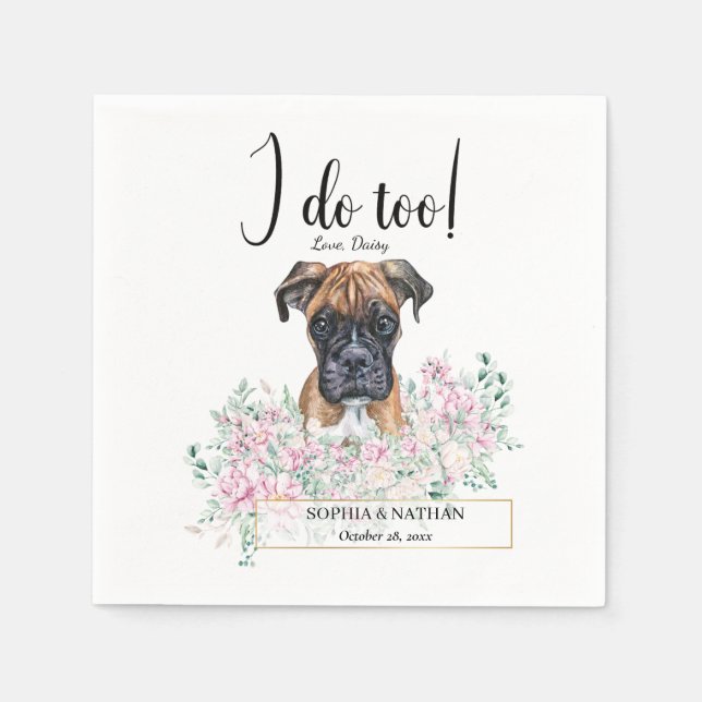 Boxer Dog Wedding Cocktail Napkins (Front)