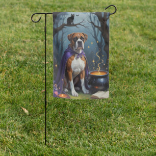Boxer Dog Whimsical Halloween Painting Garden Flag