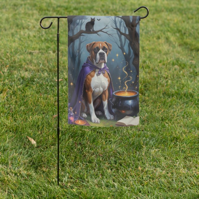 Boxer Dog Whimsical Halloween Painting  Garden Flag (In SItu)