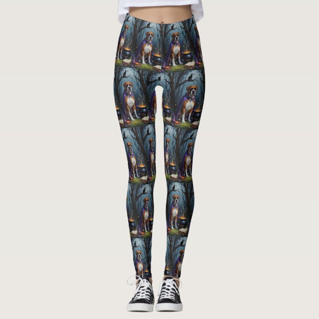 Boxer Dog Whimsical Halloween Painting  Leggings (Front)