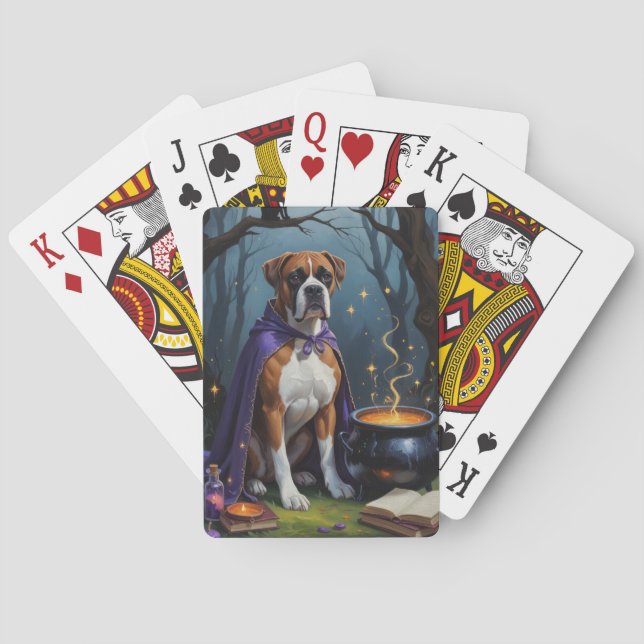 Boxer Dog Whimsical Halloween Painting  Poker Cards (Back)