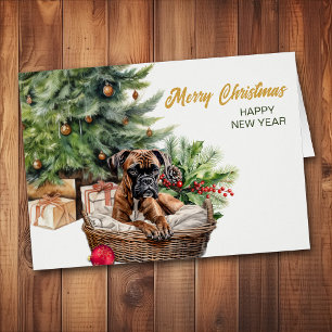 Boxer Dog Wicker Basket Christmas Tree Cards