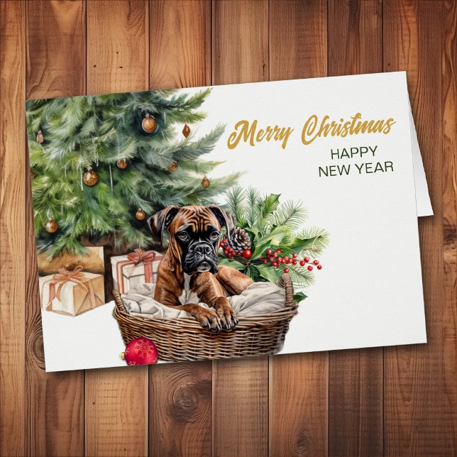 Boxer Dog Wicker Basket Christmas Tree Cards (Creator Uploaded)