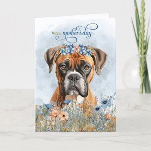 Boxer Dog Wildflowers Mother's Day Holiday Card