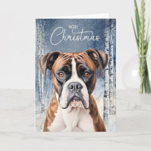 Boxer Dog Winter Aspen Forest Christmas Holiday Card