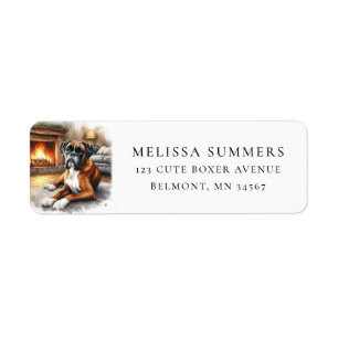 Boxer Dog Winter Fireplace Return Address Label