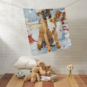 Boxer Dog Winter Wonderland Christmas Joy Baby Blanket