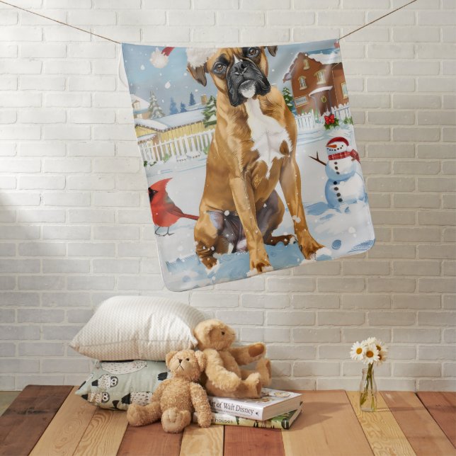 Boxer Dog Winter Wonderland Christmas Joy Baby Blanket (In Situ)